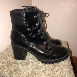 Black thick heel combat boots